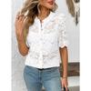 Fashion Lace Shirt Women Spring Summer Short Sleeve See Through Casual Blouse Ladies Button Sweet Tops O Neck Elegant Loose Casual Clothing