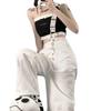 Autumn Spring Denim Pant Women Jeans Vintage Trousers Fashion Female Black White Hight Waist Loose Casual Wide Leg Pants Straight Pant