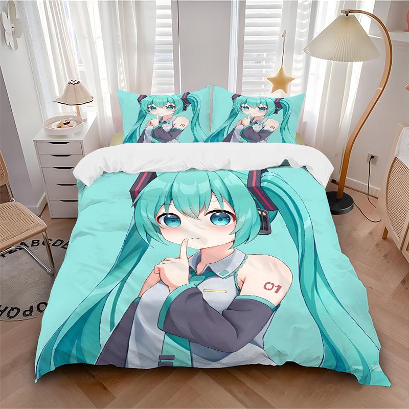 Anime Girl Print 3Pcs Bedding Setduvet Cover With 2 Bedropillowcase Home Birthday Gift