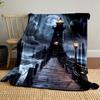 A Lighthouse Illuminates a Wooden Pier Over Rough Seas Under a Full Moon. for All Seasons Blanket Lunch Break Throw Gift