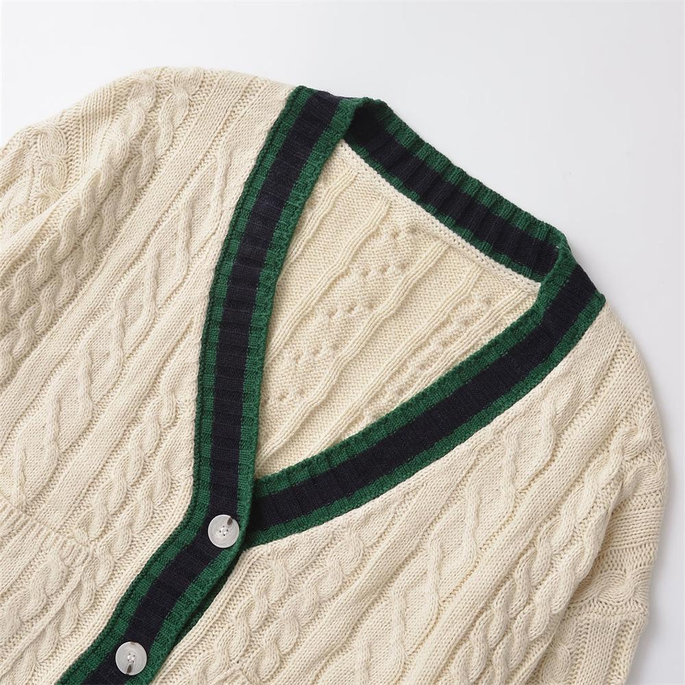 Women's PB&ZA 2024 Autumn/Winter Cable Knit V-Neck Cardigan