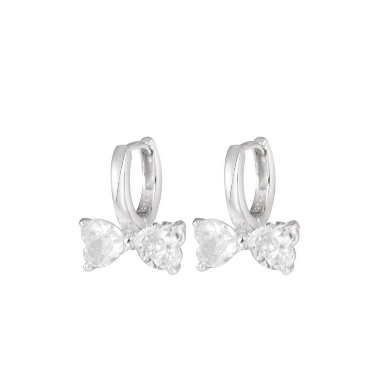 S925 Sterling Silver Bow Zirconia Earrings - Elegant Korean Style for Women
