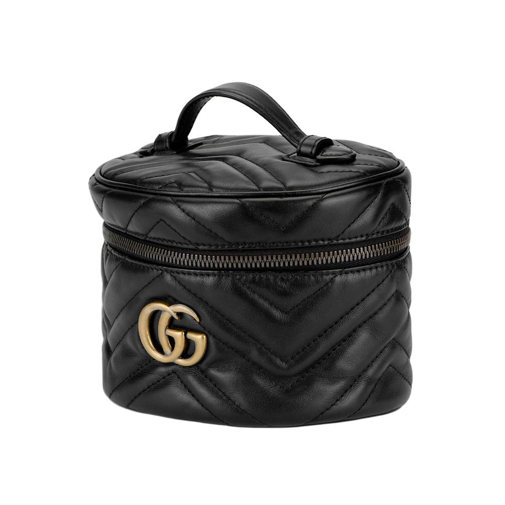 Gucci Gg Marmont Gold Label Logo Quilted Leather Makeup Bag Tote Bag Backpack Shoulder Bag Women'S Black