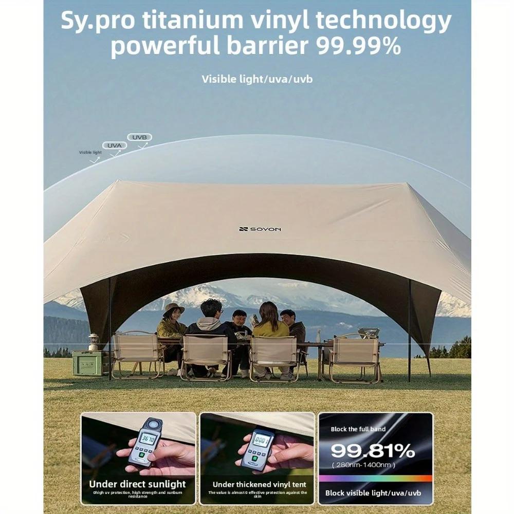 Outdoor Camping Blackout Hexagonal Canopy Tent Instant Pop-up Sunshade with Table and Chairs Easy To Set Up for Lazy Campers