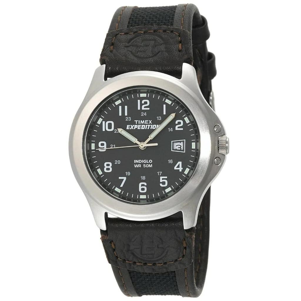 Timex Mens T40091 Expedition Metal Field Black Brown Nylon Leather Strap Watch