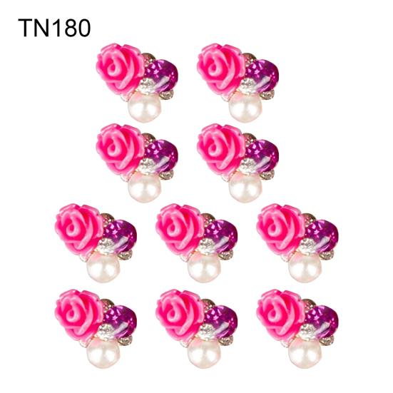 10 Pcs 3D Rose Flower Nail Art Stickers Tips Studs Rhinestone Nail Decor Jewelry