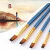 5 Pack Pearlescent Blue Rod Peak Oil Painting Brush Set Flat Front Nylon Hair Watercolor Brush Art Supplies