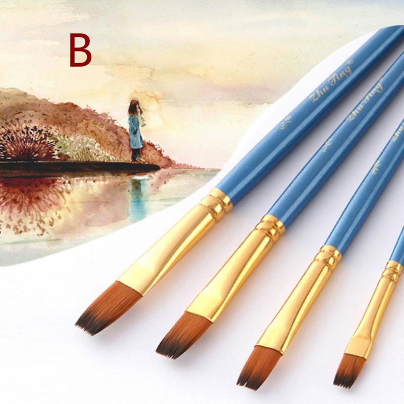 5er Pack Perlglanz Blau Stiel Spitze Ölmalpinselset Flache Front Nylonhaar Aquarellpinsel Kunstbedarf