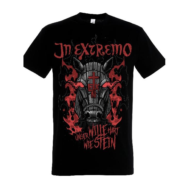 In Extremo Troja 2025 1 Herren Freizeit Rundhals T-Shirt mit Geometrischem Muster Leichter Stretch Stoff Normale Passform Perfekt für Alle Jahreszeiten L schwarz