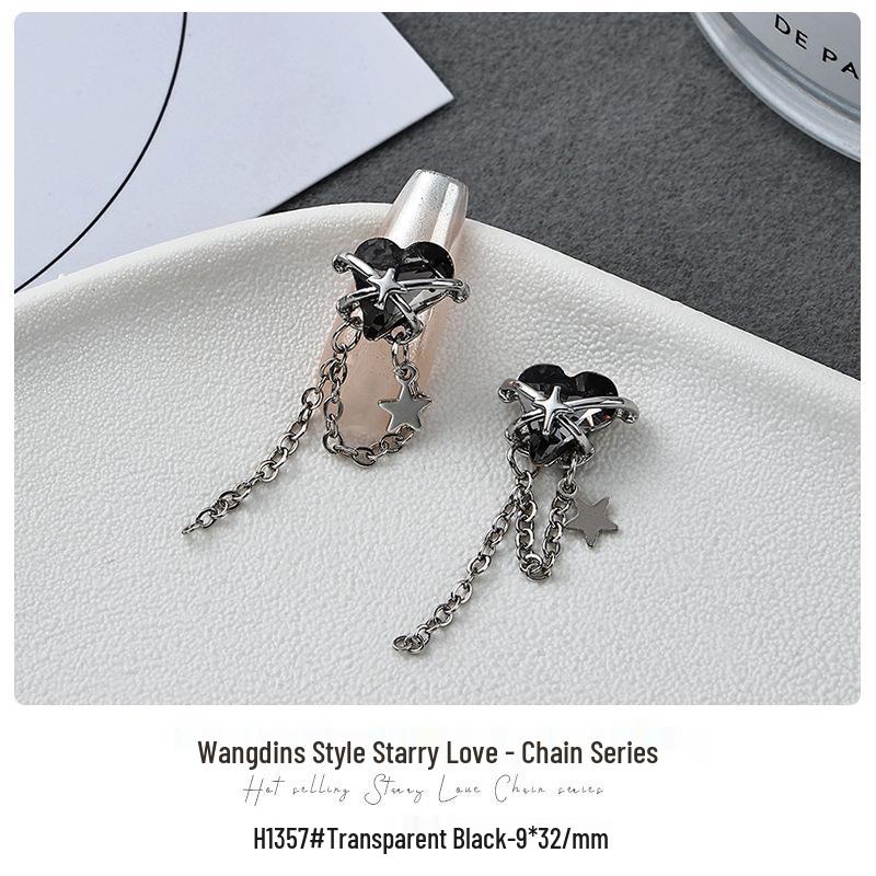 Celebrity Nail Art Tassel Chain with Heart & Star Alloy Pendants