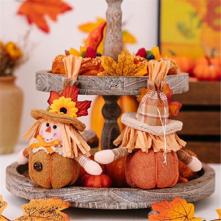Flower and Leaf Autumn Scarecrow Plush Dolls Thanksgiving Harvest Holiday Hanging Ornament Decors for Home and Office