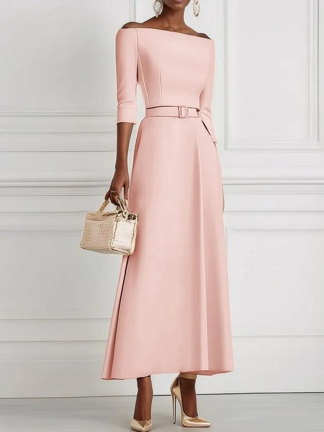 Women's clothing, spring and summer solid color fashion temperament waist one-word shoulder dress women