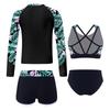 Girls Long Sleeve Swimwear Set UPF Sun Protection Printed Top Crop Top Briefs Pool Outfit