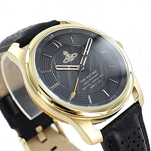 Vivienne Westwood Men's and Women's Pair Watches with Storage Box, Gold and Black Leather Straps with Charms, VV185GDBKVV006BKGD [Parallel Import]