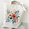 Elegant Wildflowers Aesthetic Canvas Handbag Reusable Floral Shopping Tote Bag for Women
