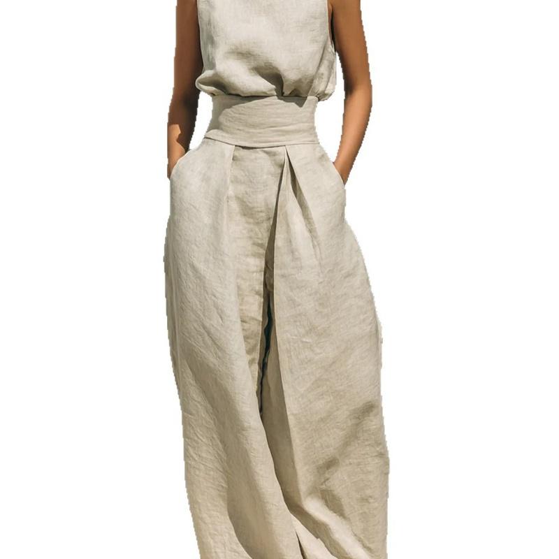 Spring and Summer European Style Women Clothing Cotton Sleeveless Casual Set