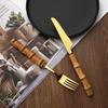 24Pcs Bamboo Cutlery Sets Stainless Steel Dinnerware Sets Gold Wooden Tableware Western Food Knife Fork Teaspoon Cutleries