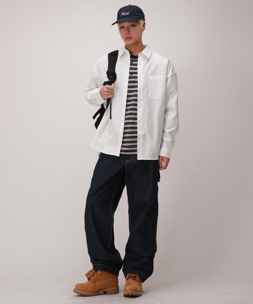 Dibellobeu City Boy Oversized Solid Oxford Shirt_Off-White