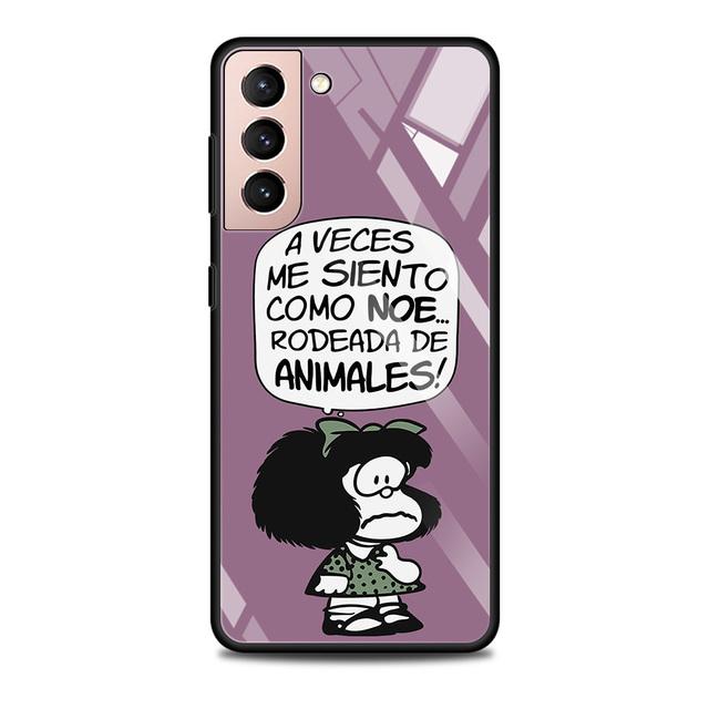 Anime Cute Mafalda Tempered Glass Case For Samsung Galaxy S21 S20 Ultra S10 Plus Lite S20fe 5g S10e S9 S8 Bumper Cover Funda