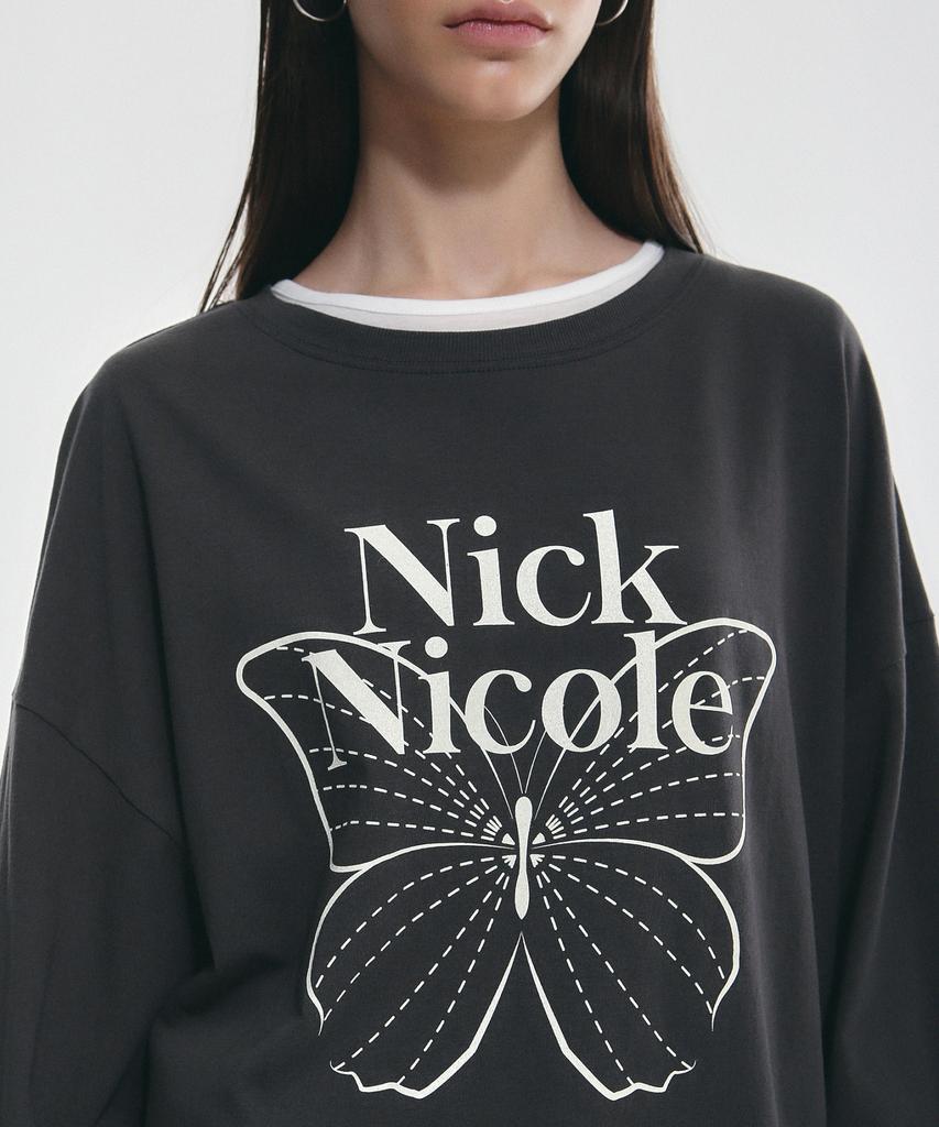 Nigaennikol Butterfly Signature Ls Top_Charcoal Cream