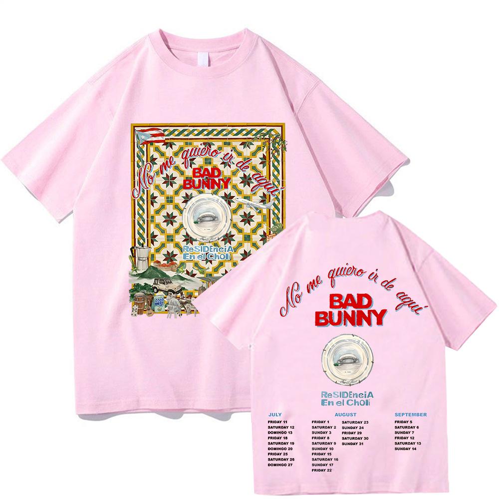 Koszulki Bad Bunny Tour 2025 Nie Chcę Stąd Iść Rezydencja Nadruk Graficzny T-shirty Unisex Bawełniane Krótkie Rękawy Modne