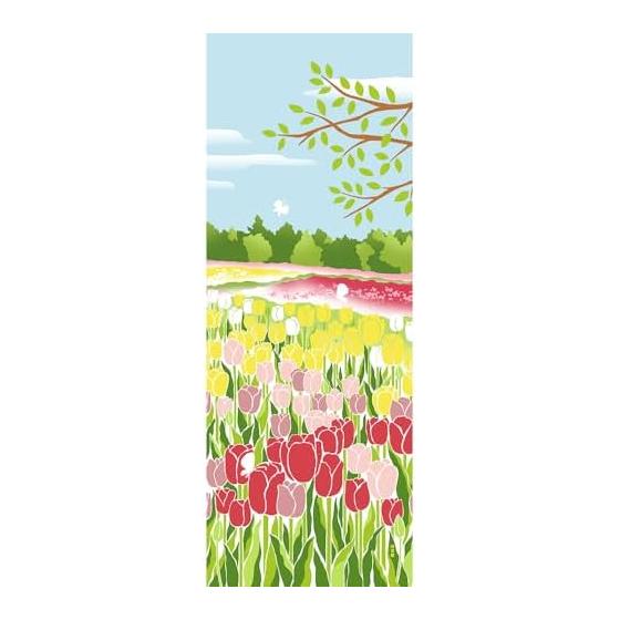 Hamamonyo Tenugui Towel - Tulip Field, 100% Cotton, Approx. 34cm x 90cm