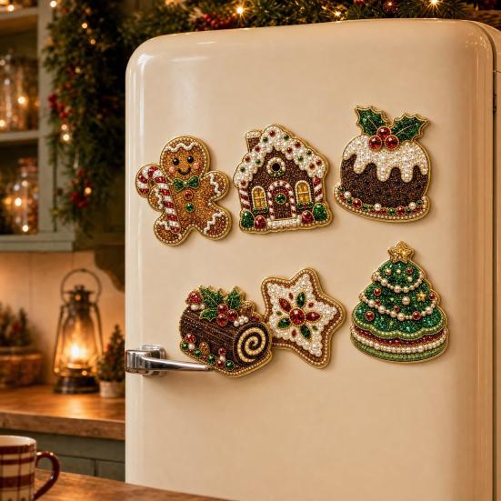 DIY Kunst-Sets mit Kunstperlen 6 Stück/Set Kühlschrankmagnet-Set, Weihnachts-Schneemann-Baum-Weihnachtsmann Feiertags-Heimdekorationen Magnete, Mosaik-Kühlschrank-Dekoration für