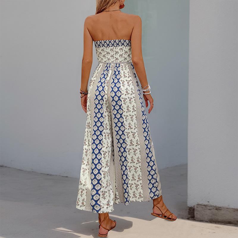 Women's Fashion Casual Summer Spring Colour Block Print Sleeveless High Waist Trousers Jumpsuits & Rompers