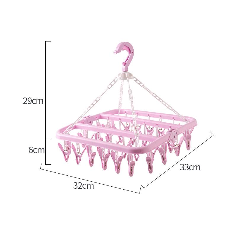 Windproof Plastic 32-Clip Multifunctional Drying Rack for Clothes and Socks, Portable for Adults and Children.