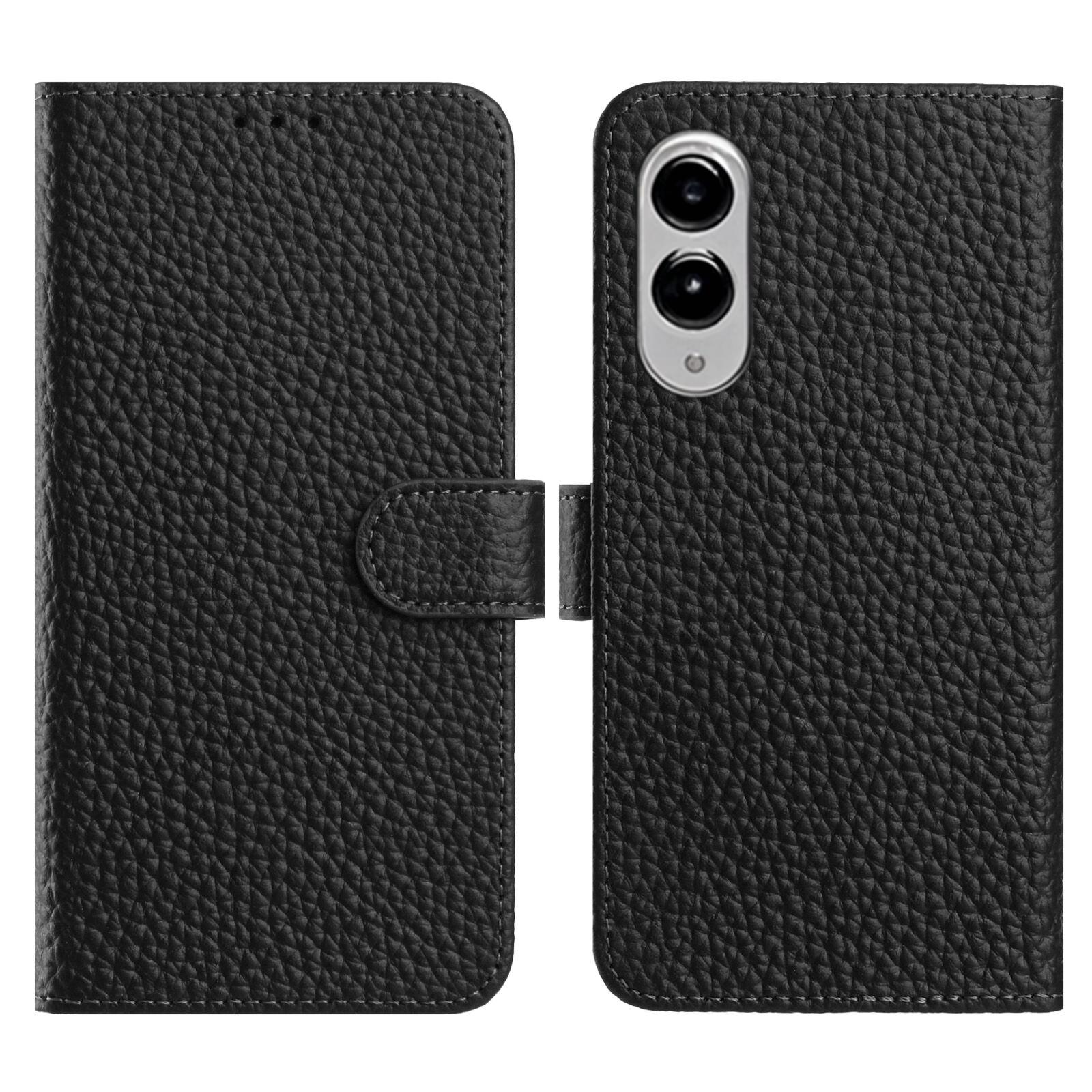 

For Samsung Galaxy S25 Edge Case Wallet Stand Litchi Texture Genuine Cow Leather Flip Phone Cover Black