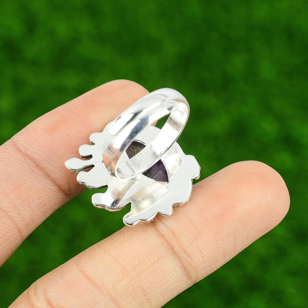 Gift For Her Natural African Amethyst Promise Adjustable Ring 925 Silver