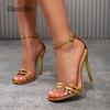 Fashion Summer Fashion Square Toe Sandals Women Sexy Thin Heels Ankle Strap Gold Women's Elegant Party Dress Shoes Sandalias De Mujer