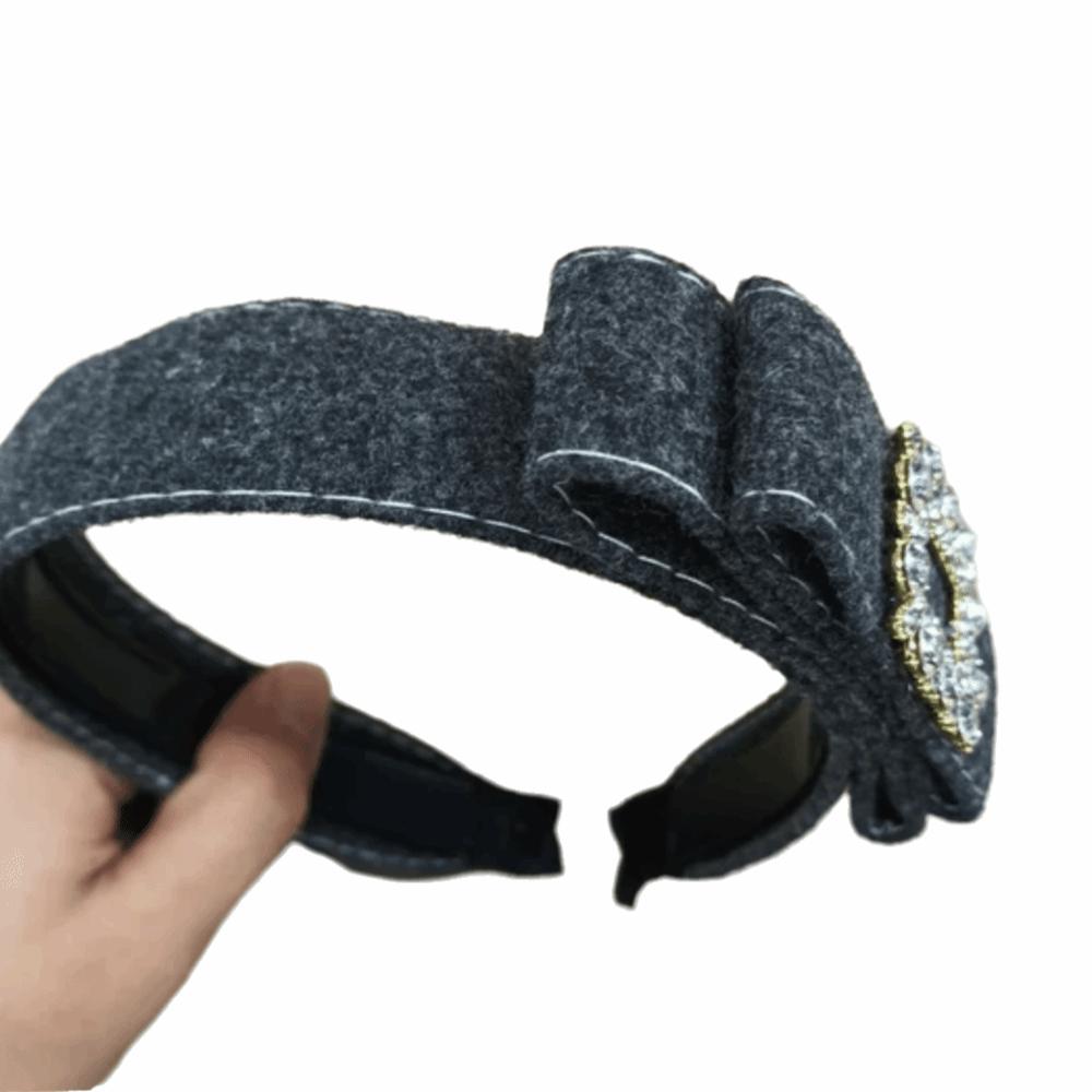 Корейский стиль Широкий ободок для волос Нескользящий Флокированный Обруч для волос Стразы Бант Повязка на голову Женская серый