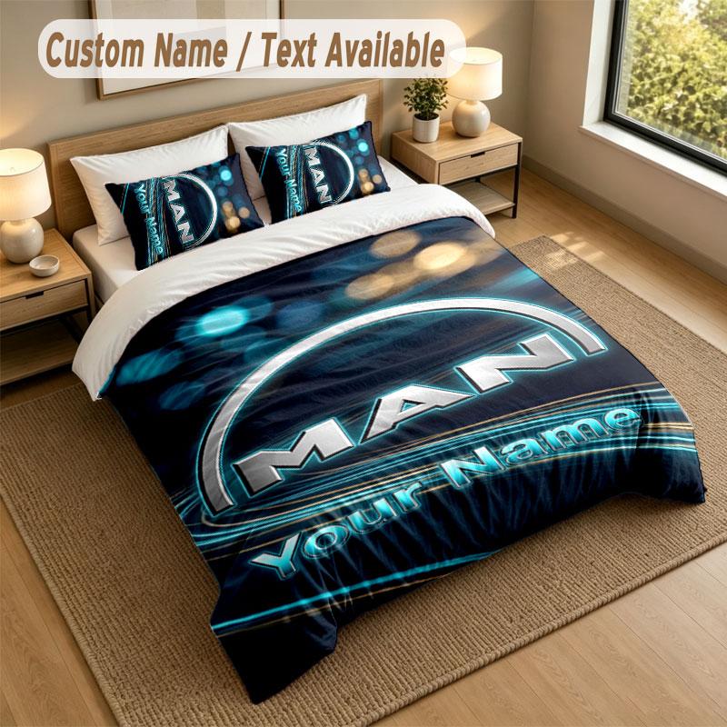 Bedding Set 1 Duvet Cover 2 Pillowcases MAN Truck Print Soft Bed Linen Bedroom Decor
