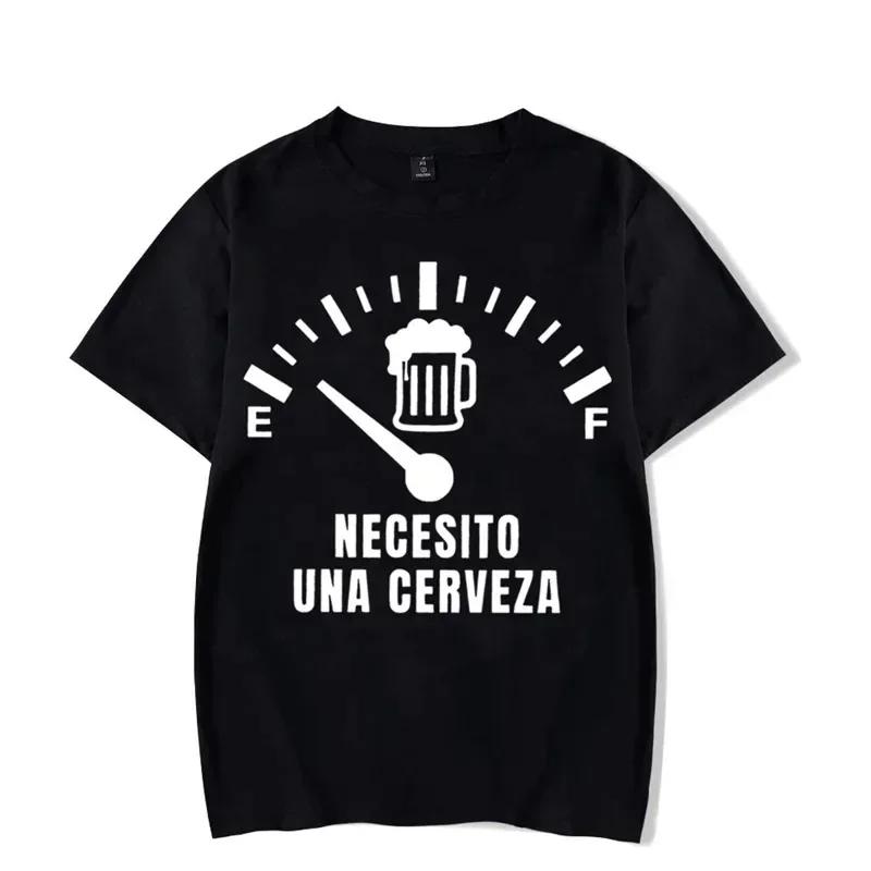 Men's Street T-shirt Necesito Una Cerveza Print Tops Tees Summer T Shirt Oversized Tee Shirt for Men Tshirt Clothing Unisex Tops