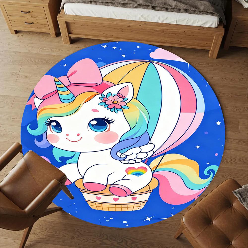 1PC Unicorn Balloon Round Chair mat Area Rug - Non-Slip, Floor Mat for Office, Bedroom, and Indoor Decor -Gift D1127265