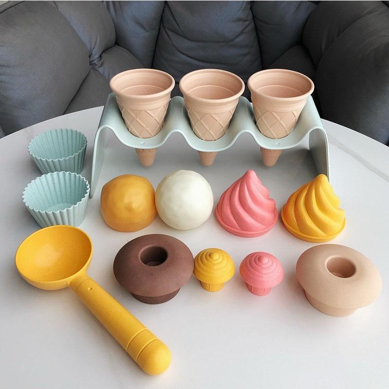 Non-Toxic Kids Pretend Play Toy Wheat Straw Material Ice Cream Toy Kitchen Digging Tools Environment Nordic Style Outdoor Play