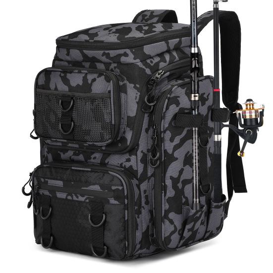 Fish Tackle Lure Organizer Storage Backpack Multi-layer Large-Capacity Design Waterproof Fishing Bag with Rod Holders