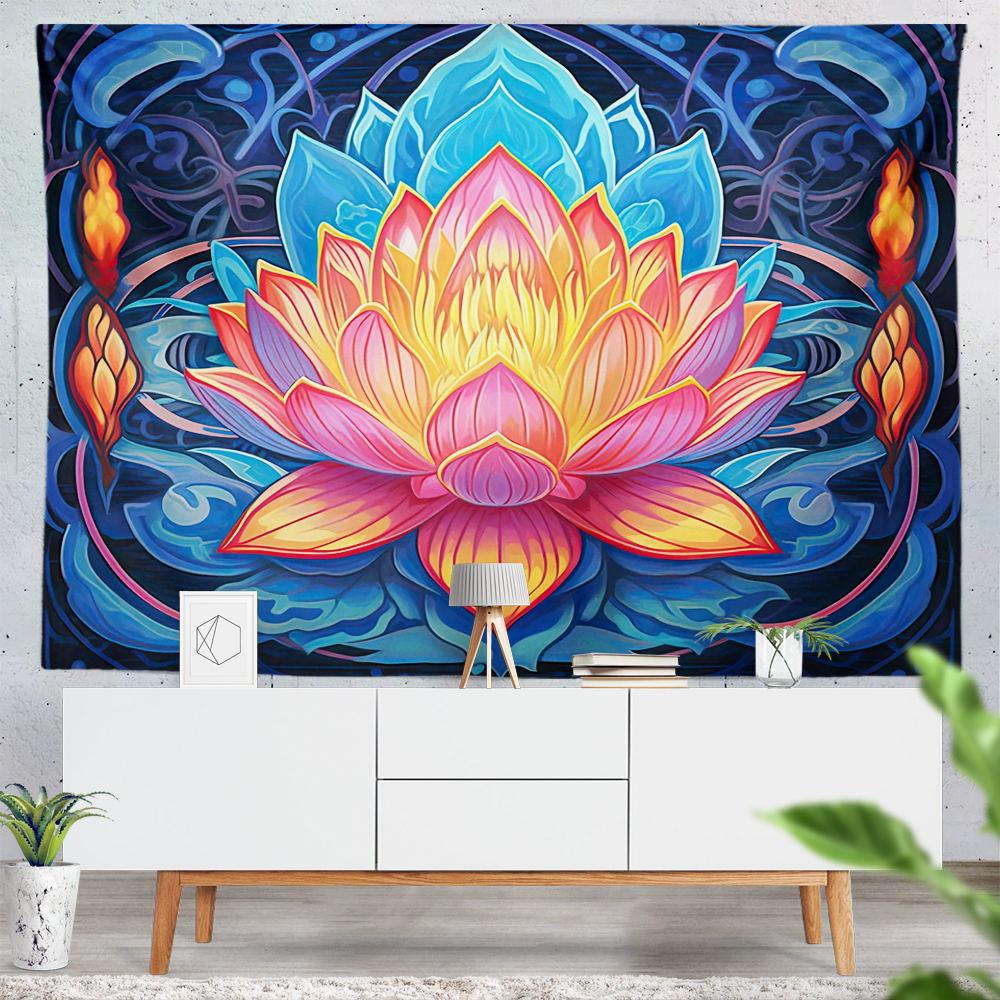Painted Lotus Tapestry, Bedroom Wall Covering, Living Room and Study Decoration Cloth, Wall Tapestry, Background Cloth