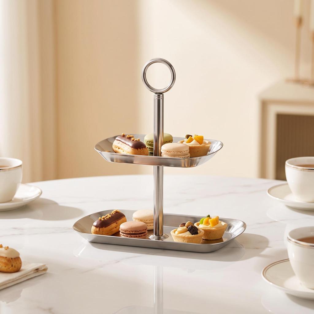 Two-Tier Serving Tray Multi-Purpose Two Tiered Compact for Tea Time
