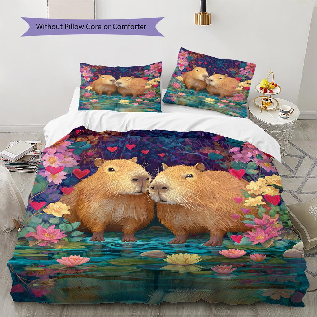Two Capybaras Pattern Bedding Home Decoration Birthday Gift (1 * duvet cover + 2 * pillowcase, without core)
