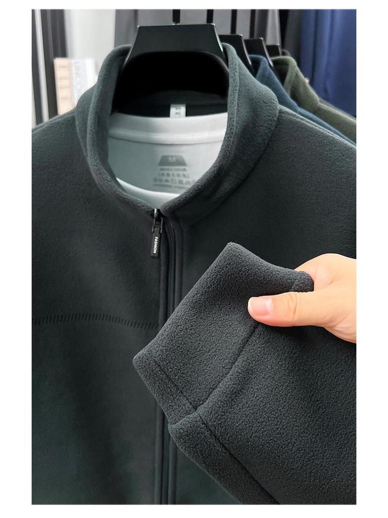 Men's Plus-Size Velvet Fleece Jacket - Autumn/Winter Outdoor Casual Stand Collar