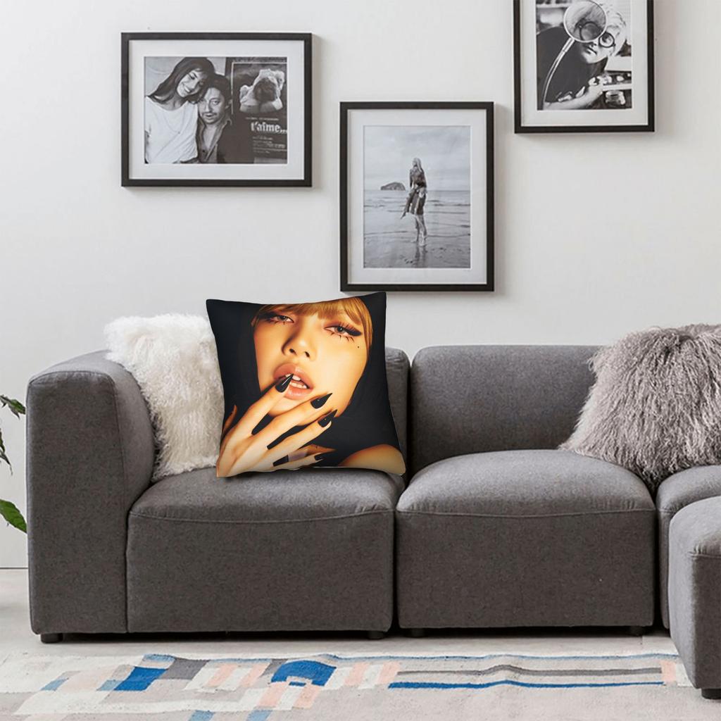 Kpop Style Cool Girl Lisa Pillow Case Vintage Pillow Cover Comfy Pillowcases For Living Room Sofa