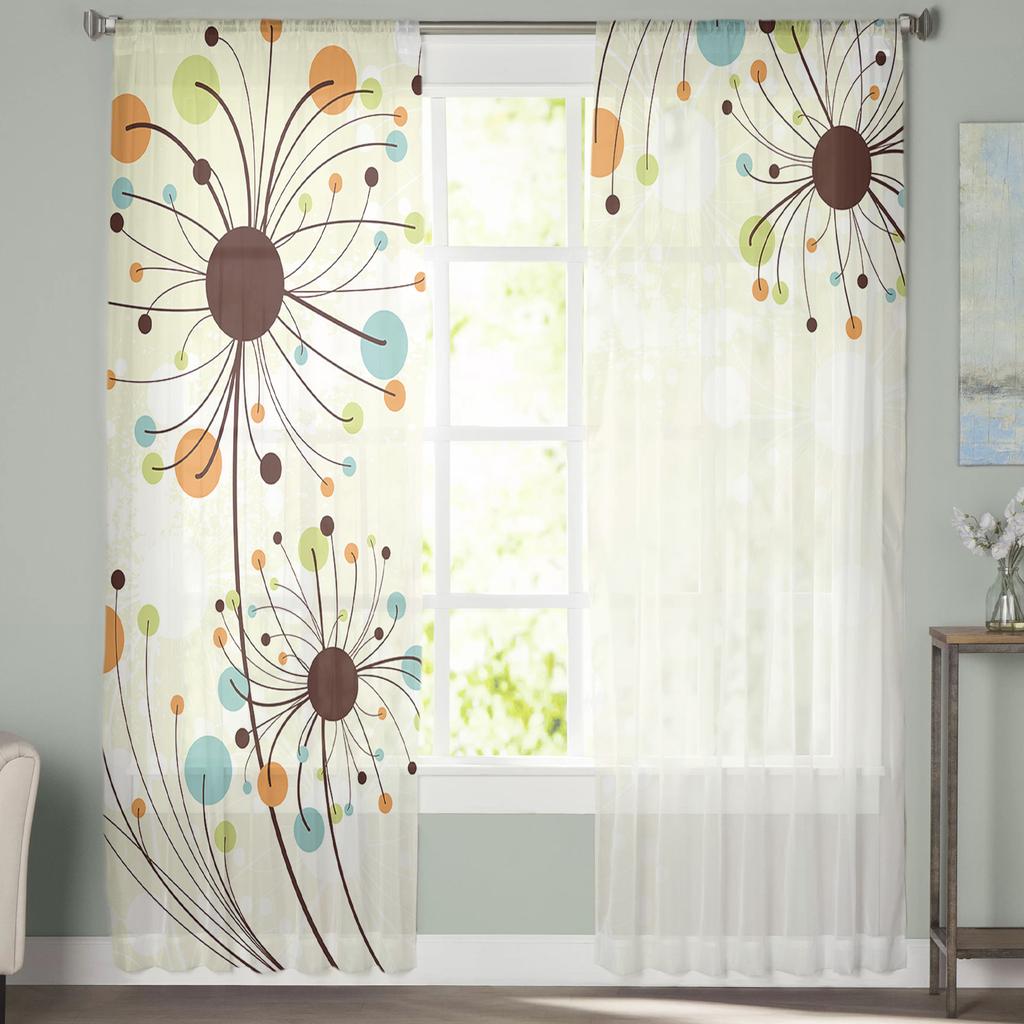 Abstract Dandelion Flowers Sheer Curtains For Girl Kids Bedroom Kitchen Window Drapes Curtain Home Decoration