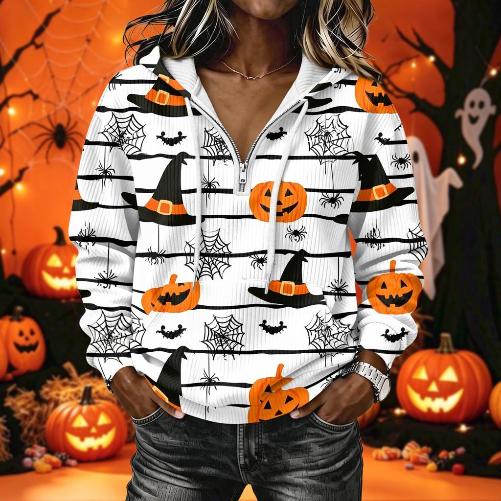 Women's Halloween Print Pullover Hoodie Long Sleeve with