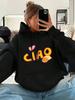 Women'S Hooded With Ciao Lemon And Heart Shaped Print Breathable Long Sved Pullover Suitable For Outdoor And Casual Wear Autumn Wo