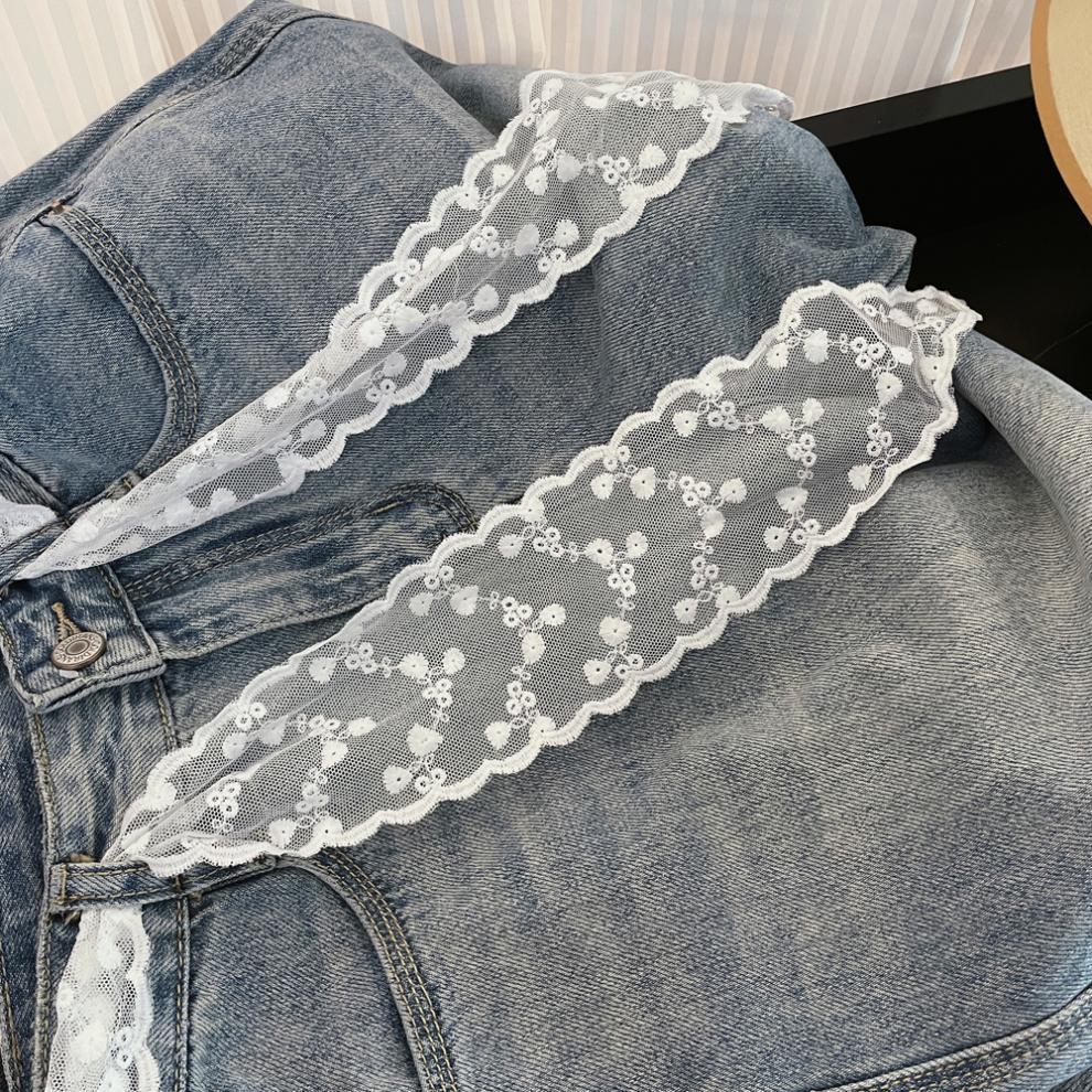 Spring/Summer Korean Style High Waist Denim Wide-Leg Pants with Lace Belt