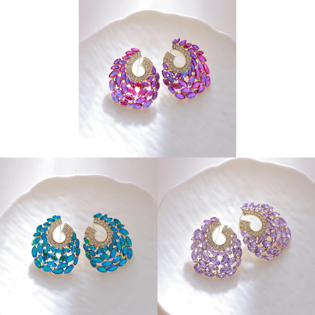 Geometric Hollow C Shape Crystal Earrings For Evening Bridal Party Jewelry