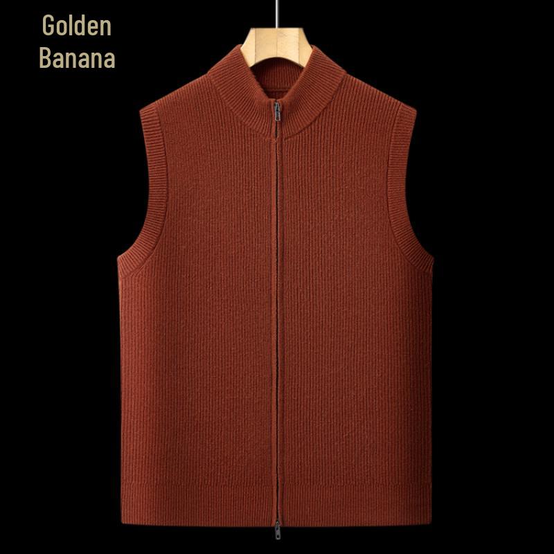 Men's Stand-Collar 100% Wool Sleeveless Zip-Up Vest