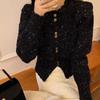 Autumn and winter Korean version new round neck slim fit top mixed color single breasted sweater for women's fashion trend